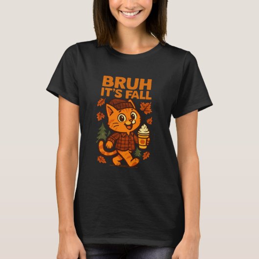 ブロ2019年の秋 笑う猫 パンプキンスパイス オータム Tシャツ (正面)