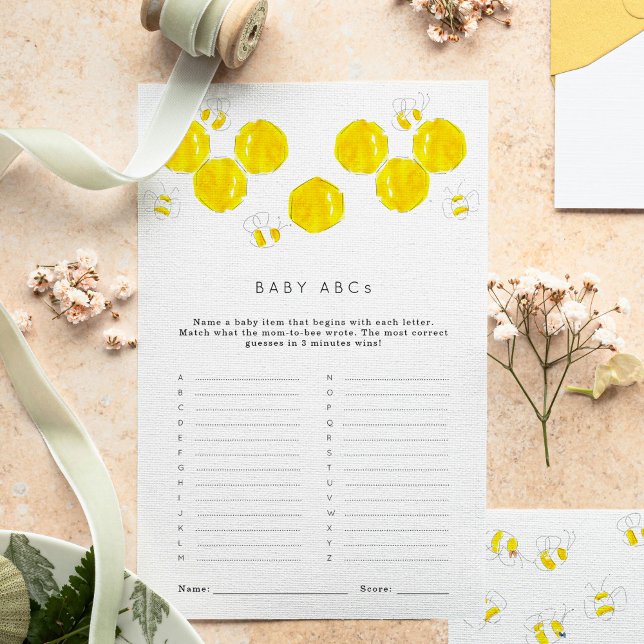ブンズビーズベビーABCsベビーシャワーゲーム (Yellow watercolor bees and honeycomb Baby Shower ABCs game sheets.)