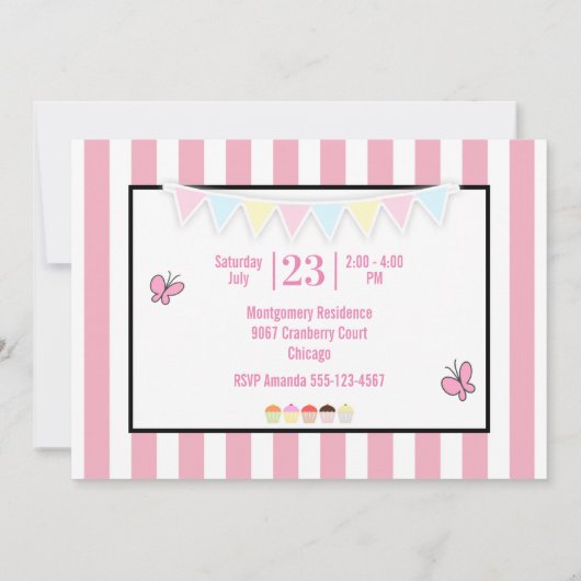 ブンニー春デイジーと蝶ベビーシャワー 招待状 (裏面)