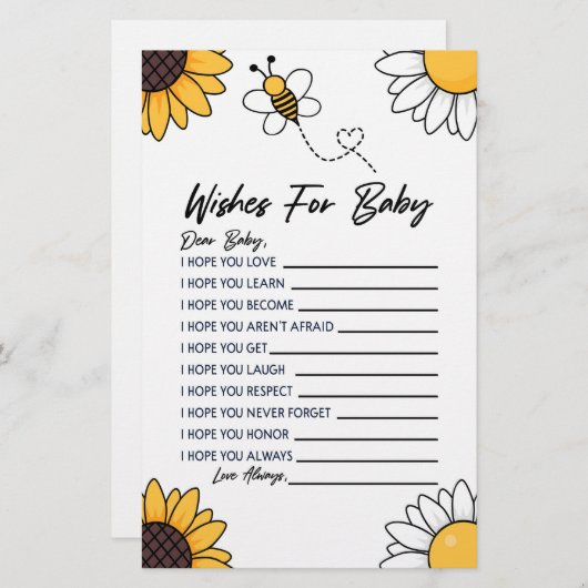 ブンブンいう音Honey BeeがBaby Showerの活動を望む 便箋 (正面/裏面)