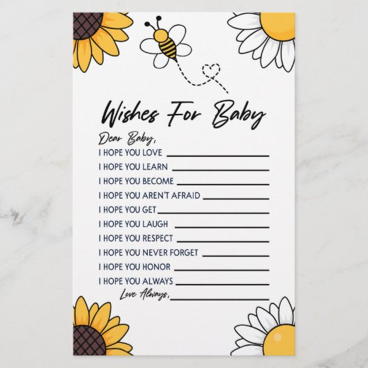 ブンブンいう音Honey BeeがBaby Showerの活動を望む 便箋 (正面)