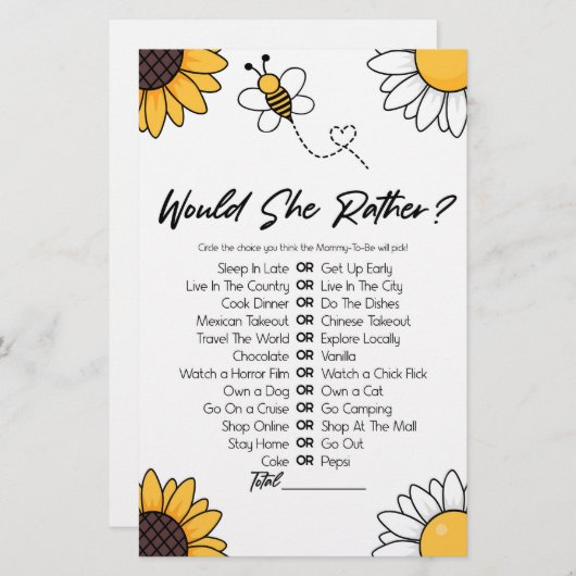 ブンブンいう音Honey Bee彼女はむしろ赤ちゃんシャワーのゲーム 便箋 (正面/裏面)