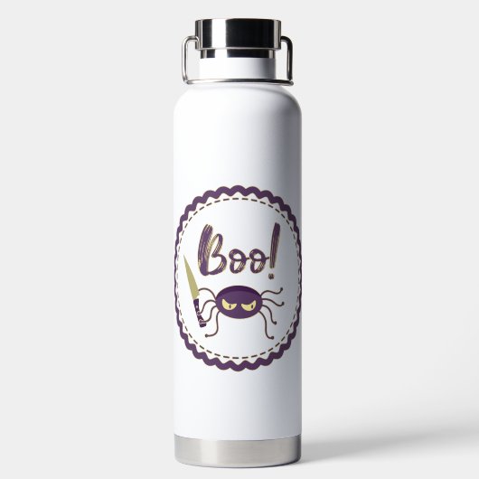 ブーおかしいハロウィーンスパイダーキャラクターナイフの手 ウォーターボトル (背面)