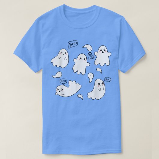 ブーおもしろい幽霊たち、かわいいブーのクルー、Groovyハロウィーン Tシャツ (デザイン正面)
