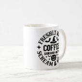 ブーからの新鮮なコーヒーに叫びと砂糖を添えて コーヒーマグカップ (正面右)