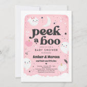 ブーかわいいピンクの幽霊ベビーシャワー招待状 招待状 (正面)
