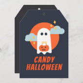 ブーかわいい幽霊キャンディハロウィンカード (正面/裏面)