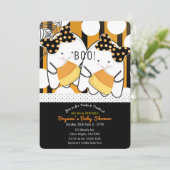 ブーかわいい幽霊ツインガールズハロウィンベビーシャワー 招待状 (スタンド正面)