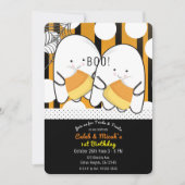 ブーかわいい幽霊ツインボーイズハロウィーン誕生日パーティー 招待状 (正面)