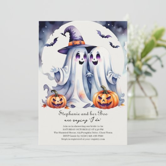 ブーかわいい幽霊ハロウィーンブライダルシャワー 招待状 (スタンド正面)