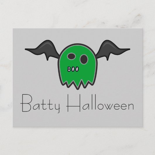 ブーこうもりグリーン幽霊バティハロウィーンハガキ ポストカード (正面)