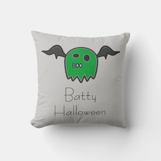 ブーこうもりグリーン幽霊枕 クッション (正面)