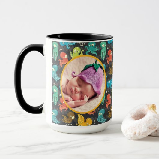 ブーたこ可愛いカラフルキッズデコル写真 マグカップ (ドーナツ付き)