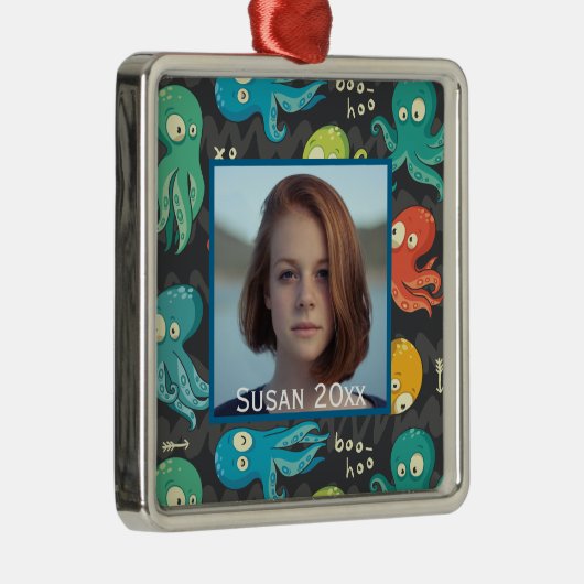 ブーたこ可愛いカラフル子供の写真 メタルオーナメント (右)