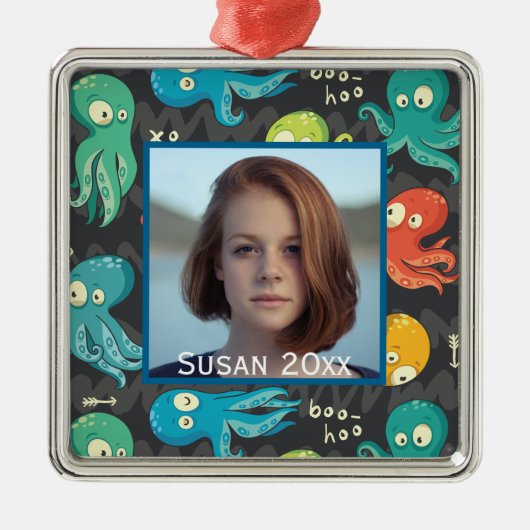 ブーたこ可愛いカラフル子供の写真 メタルオーナメント (正面)