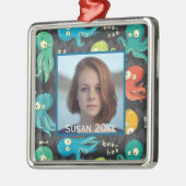 ブーたこ可愛いカラフル子供の写真 メタルオーナメント (左)