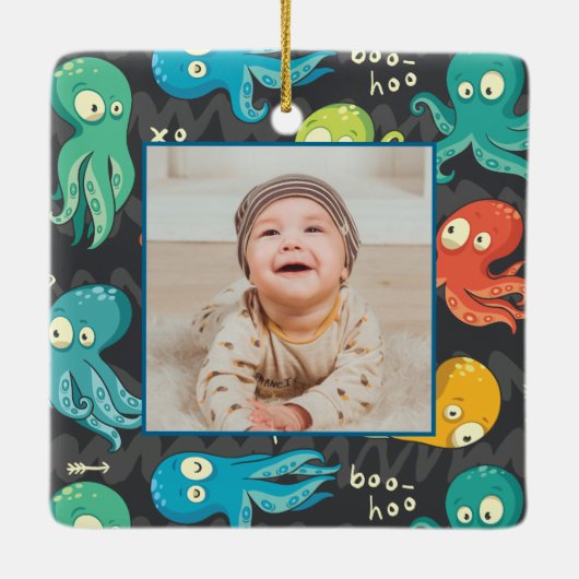 ブーたこ可愛いカラフル子供パーソナライズされた写真 セラミックオーナメント (裏面)