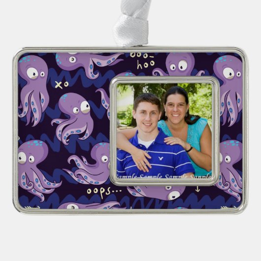 ブーたこ可愛い紫色の子供服&デコル シルバープレートフレームオーナメント (正面)