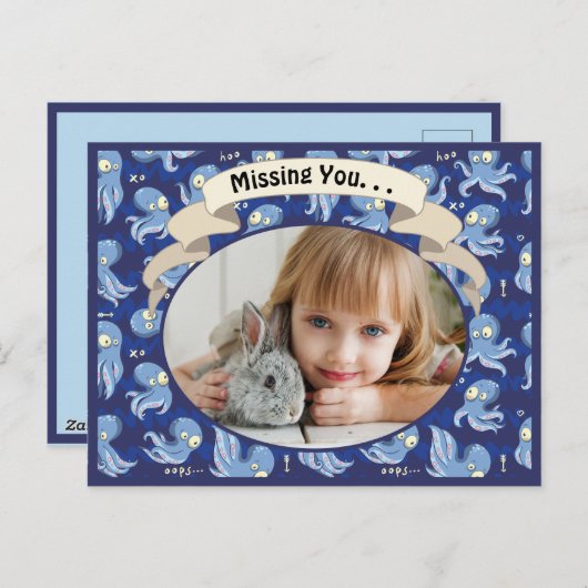 ブーたこ青かわいい子恋しく思どもたち シーズンポストカード (正面/裏面)