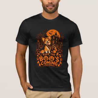 ブーたちを呼び続けろ コーギー ハロウィン パンプキン キャンディ Tシャツ