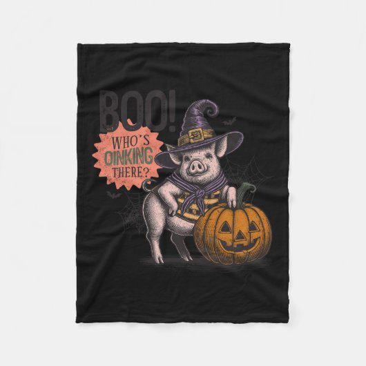 ブーでハロウィーンの豚おもしろい愛好家 フリースブランケット (正面)