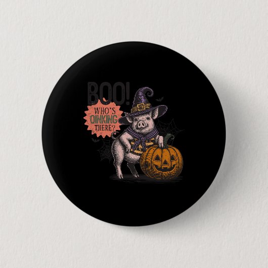 ブーでハロウィーンの豚おもしろい愛好家 缶バッジ (正面)