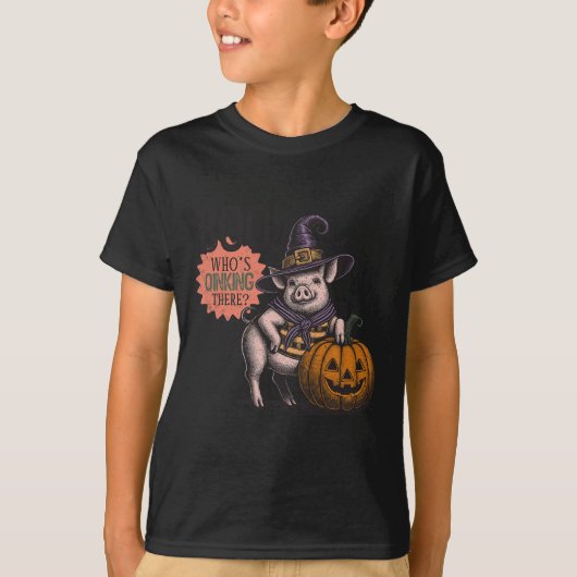 ブーでハロウィーンの豚おもしろい愛好家 Tシャツ (正面)