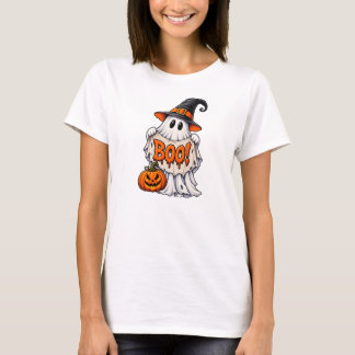 ブーと叫ぶお化けのバナー Tシャツ