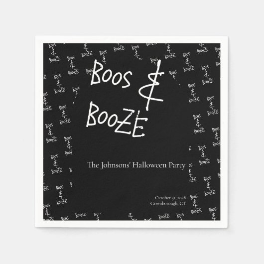 ブーと酒のハロウィンパーティー 黒と白 スタンダードカクテルナプキン (正面)