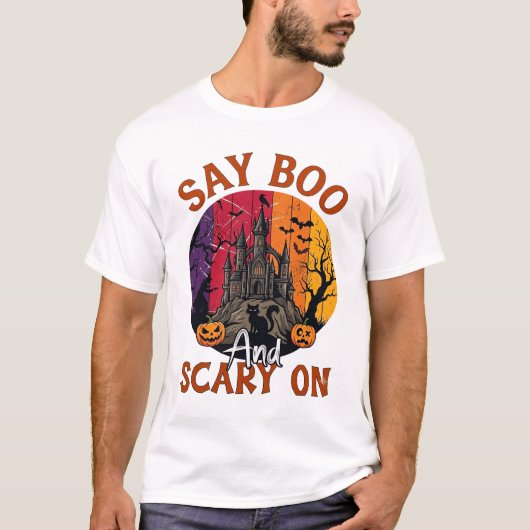ブーと鳴く ハロウィン お化け屋敷 黒猫 パーカー Tシャツ (正面)