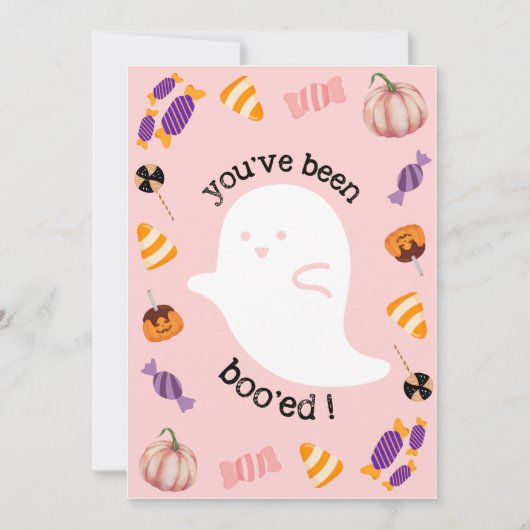 ブーにされたピンクのハロウィンカード サンキューカード (正面)