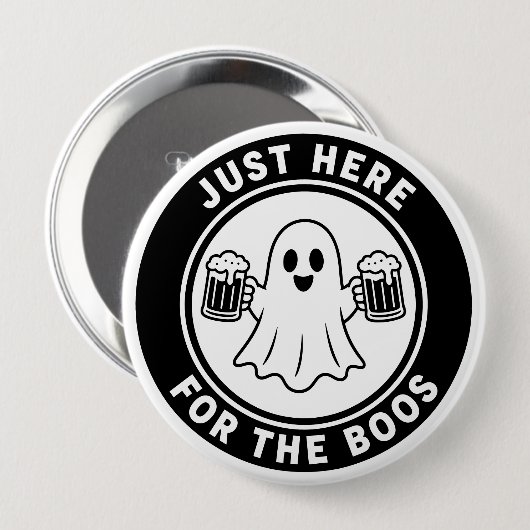 ブーに会いに来ただけのオバケ ハロウィンジョーク 缶バッジ (正面&裏面)