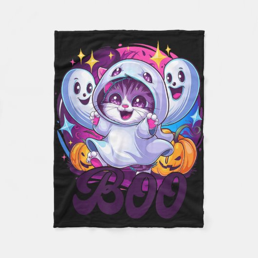 ブーねこおばけ フリースブランケット (正面)