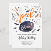 ブーのハロウィーンの赤ちゃん男女兼用のシャワーを覗く 招待状 (正面/裏面)