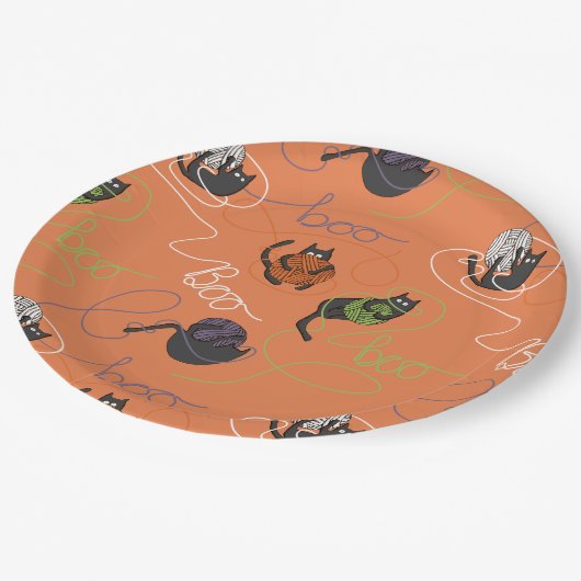 ブーの効いた黒猫とヤーンのハロウィン ペーパープレート (アングル)