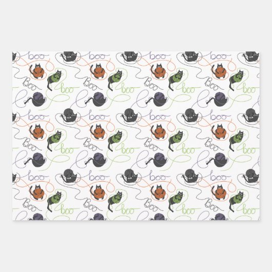 ブーの効いた黒猫とヤーンのハロウィン ラッピングペーパーシート (正面3)