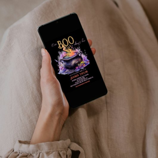 ブーほぼドゥーブラックピンクカルドロンベビーシャワー 招待状