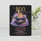 ブーほぼドゥーブラックピンクカルドロンベビーシャワー 招待状 (スタンド正面)