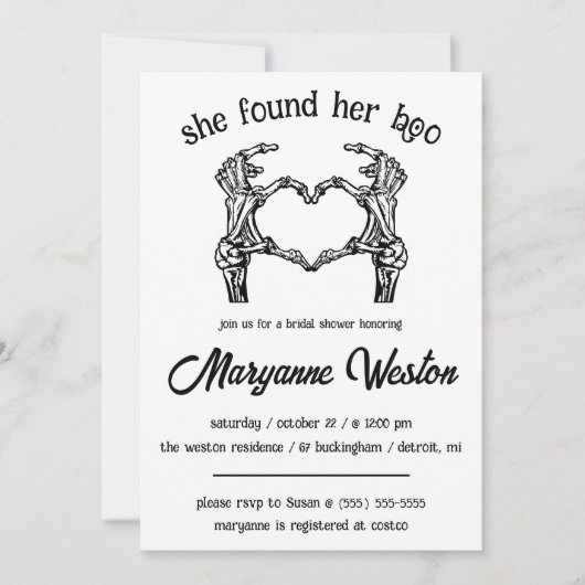 ブーを見つけた!ハロウィーンをテーマにしたブライダルシャワー 招待状 (正面)