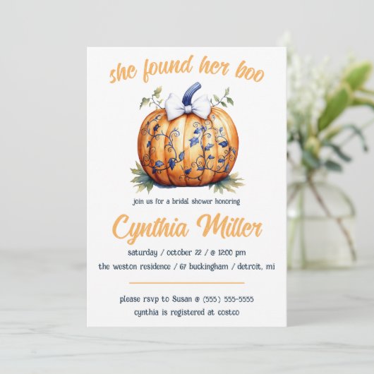 ブーを見つけた!ハロウィーンをテーマにしたブライダルシャワー 招待状 (スタンド正面)