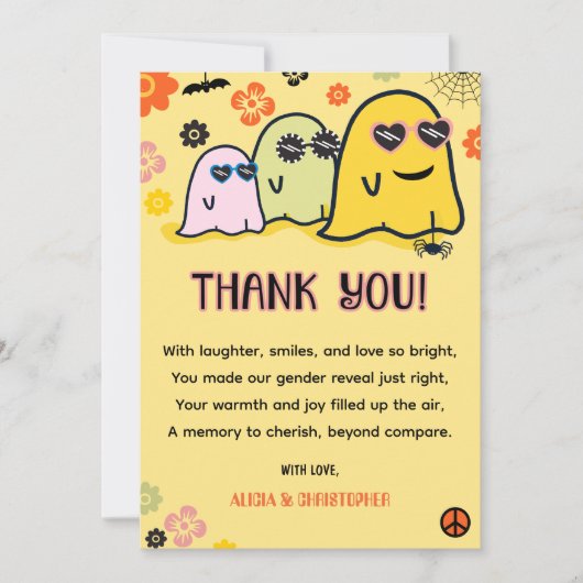 ブーイまたはグウルグルービー幽霊ハロウィーンジェンダーの明かす サンキューカード (正面)