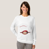 ブーイングのクリスマスの妊婦のな長袖のTシャツをかいま見て下さい Tシャツ (正面フル)