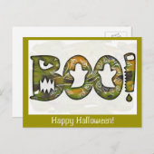 ブーイングのハッピーハローウィン-郵便はがきか招待 シーズンポストカード (正面/裏面)