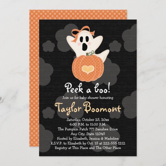 ブーイングの幽霊のベビーシャワー招待状をかいま見て下さい 招待状 (正面/裏面)