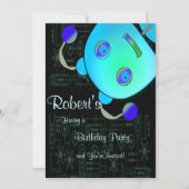 ブーイングの青いロボット誕生日愛らしいかいま見 招待状 (正面)