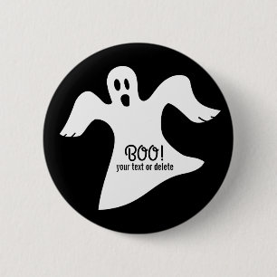 ブーイングを言っているハロウィンの不気味な白い幽霊! 缶バッジ