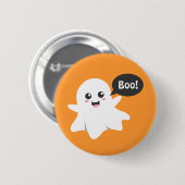 ブーイング行くかわいい幽霊、ハッピーハローウィン 缶バッジ (正面&裏面)