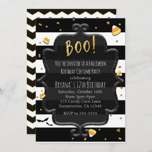 ブーイング! 黒く及び白くストライプのなキャンデートウモロコシハロウィン 招待状
