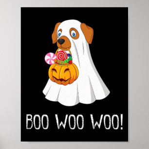 ブーウウおもしろいかわいいハロウィーン幽霊ドッグウィメンティー ポスター