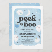 ブーカワイイブルーの幽霊ベイビーシャワーをのぞく 招待状 (正面/裏面)